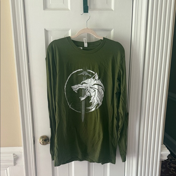 Bella Canvas Green Long Sleeve Tee with White Graphic - Picture 1 of 4